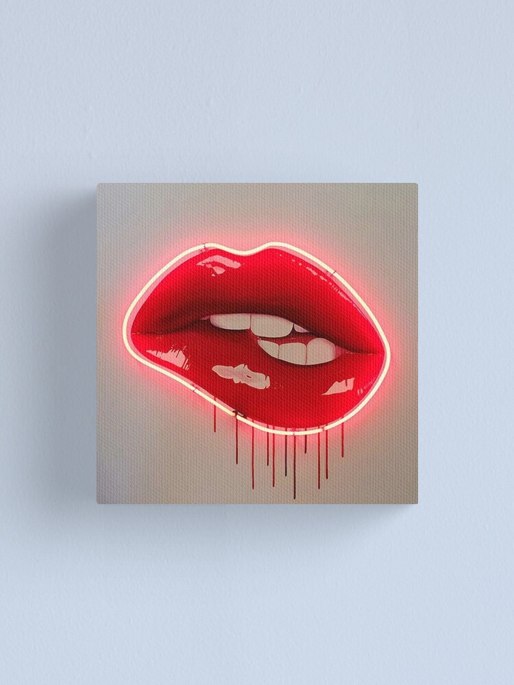 "Neon Lip Biting Tapestry" Canvas Print for Sale by livpaigedesigns