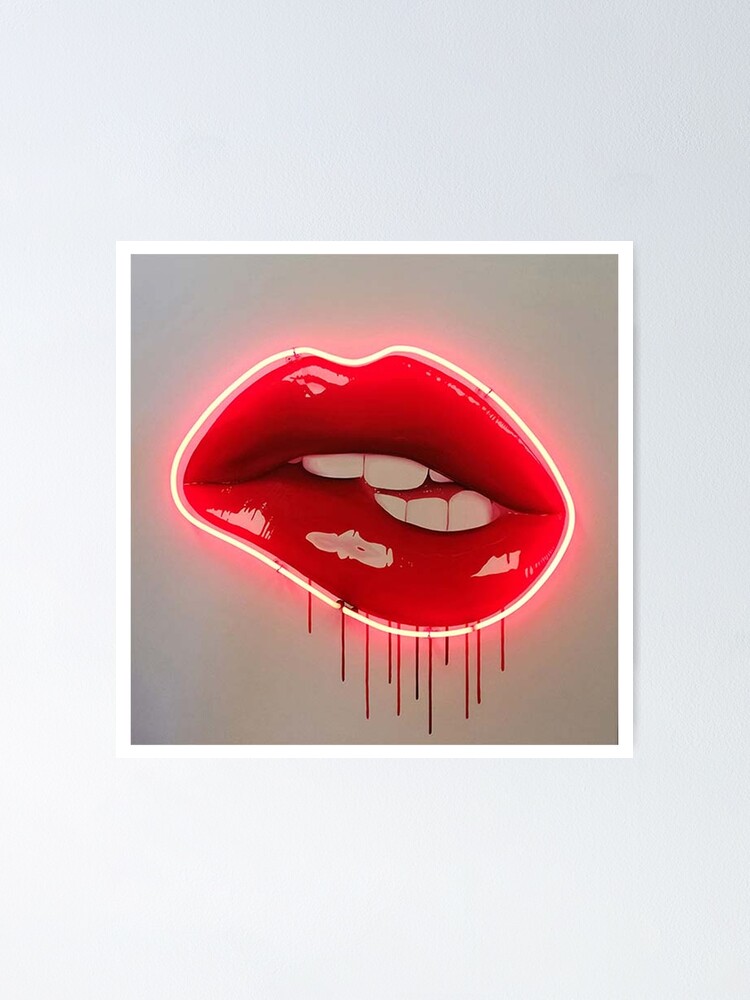 Alternate view of Neon Lip Biting Tapestry Poster
