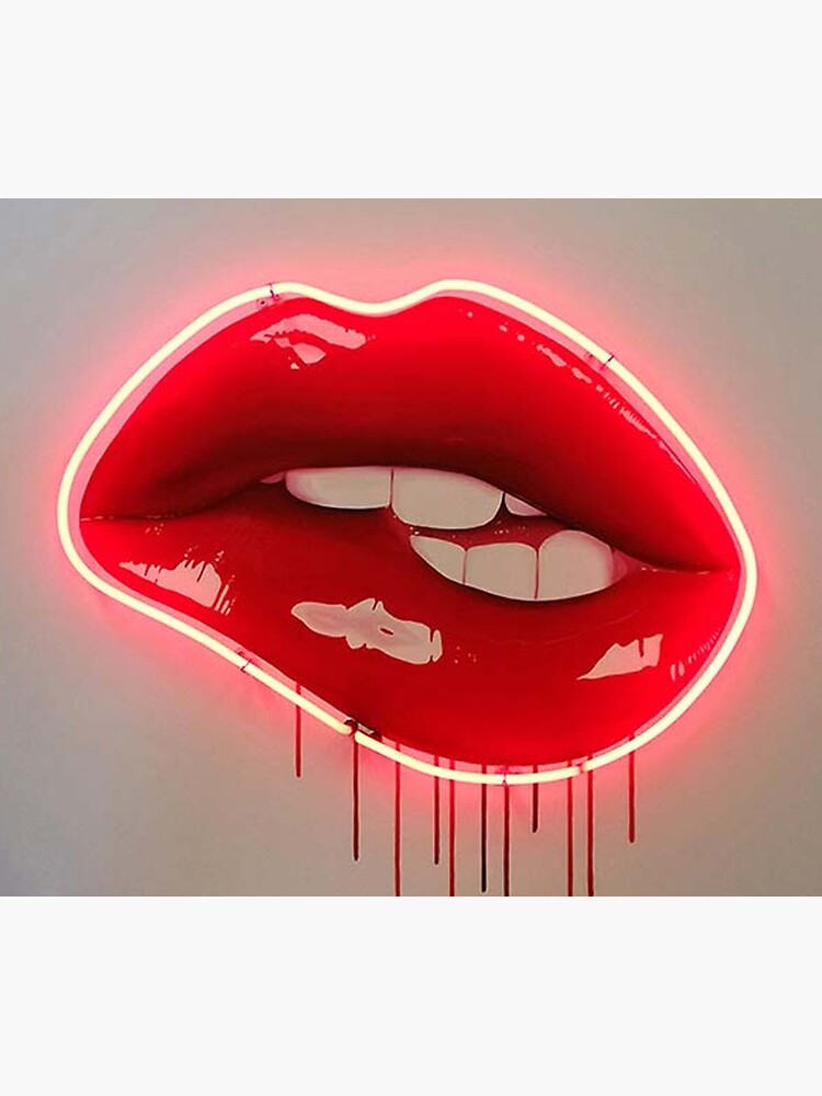 Neon Lip Biting Tapestry by livpaigedesigns