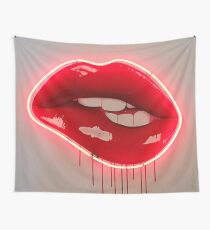 Neon Lip Biting Tapestry Wall Tapestry