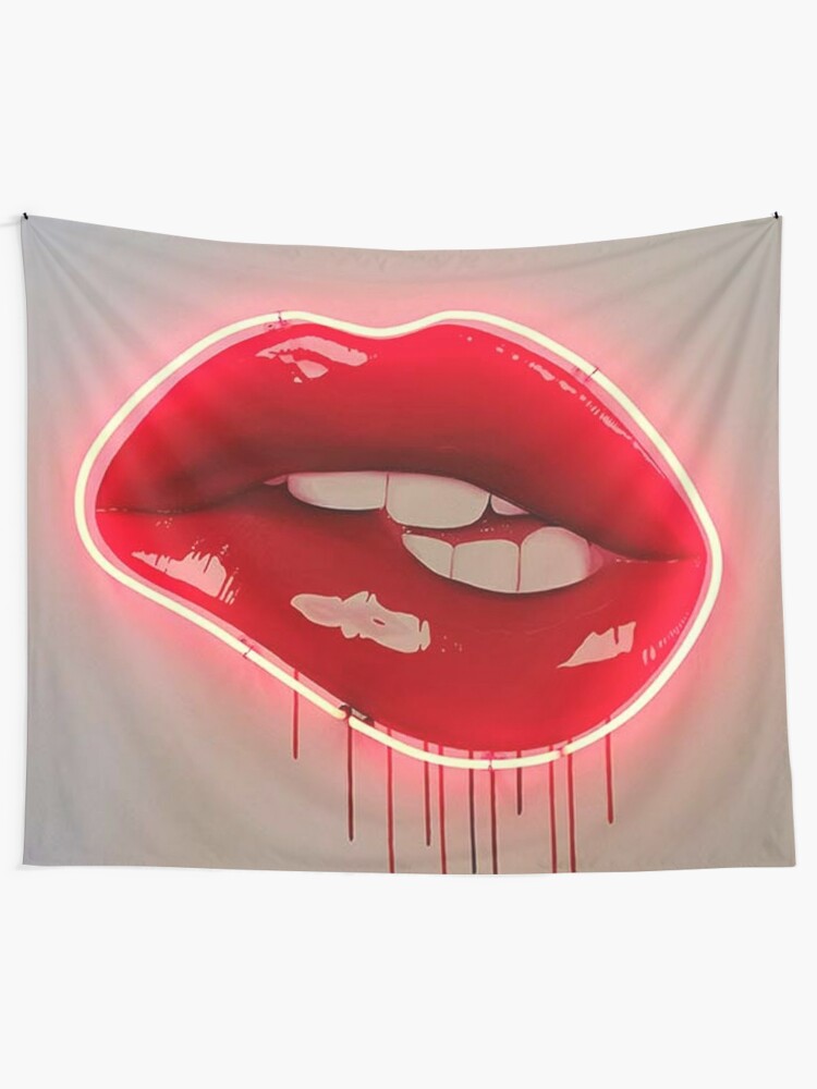 Disover Neon Lip Biting Tapestry | Tapestry