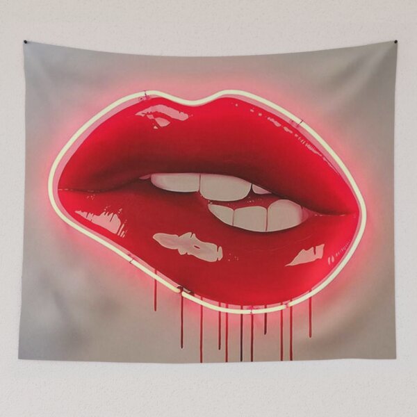 Artikelvorschau, Neon Lip Biting Tapisserie entworfen und verkauft von livpaigedesigns.