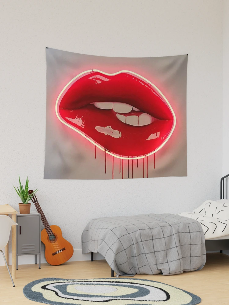 Neon Lip Biting Tapestry