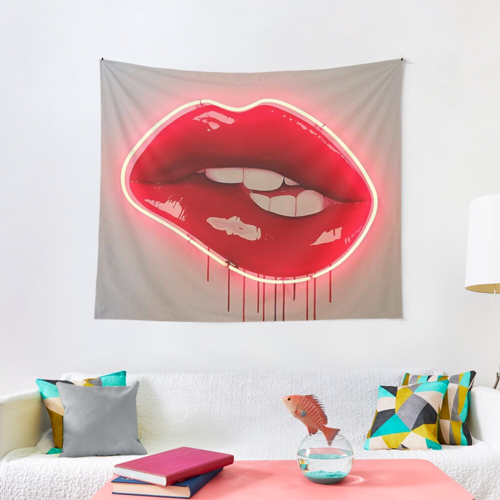 Disover Neon Lip Biting Tapestry | Tapestry