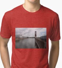 Water, river, city, bridge, sky, sea, skyline, architecture, landscape, travel, buildings, building, industry, reflection, harbor, urban Tri-blend T-Shirt
