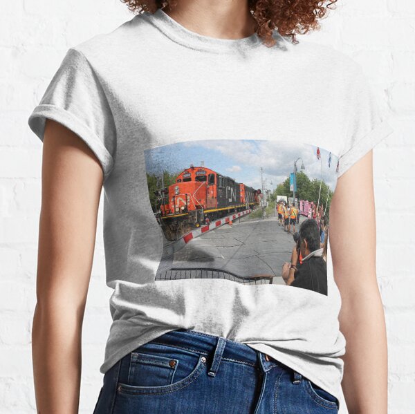 #Train, #railway, #railroad, #locomotive, #station, #transportation, #transport, #rail, #travel, #track, #engine, #diesel, #red, #platform, #old, #steam, #traffic Classic T-Shirt