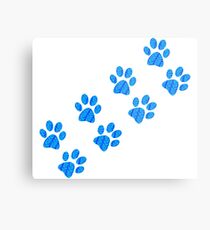 Blue Spotted Paw Print- Walking Metal Print
