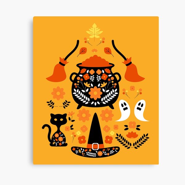 Witches Halloween Essentials Pattern Canvas Print
