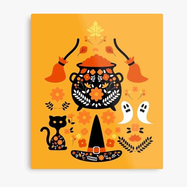 Witches Halloween Essentials Pattern Metal Print