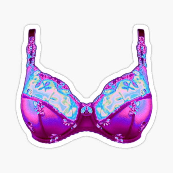 Magenta and ice blue floral lace bra  Sticker for Sale by
