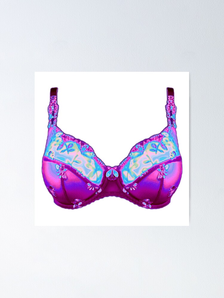 Magenta and ice blue floral lace bra  Poster for Sale by
