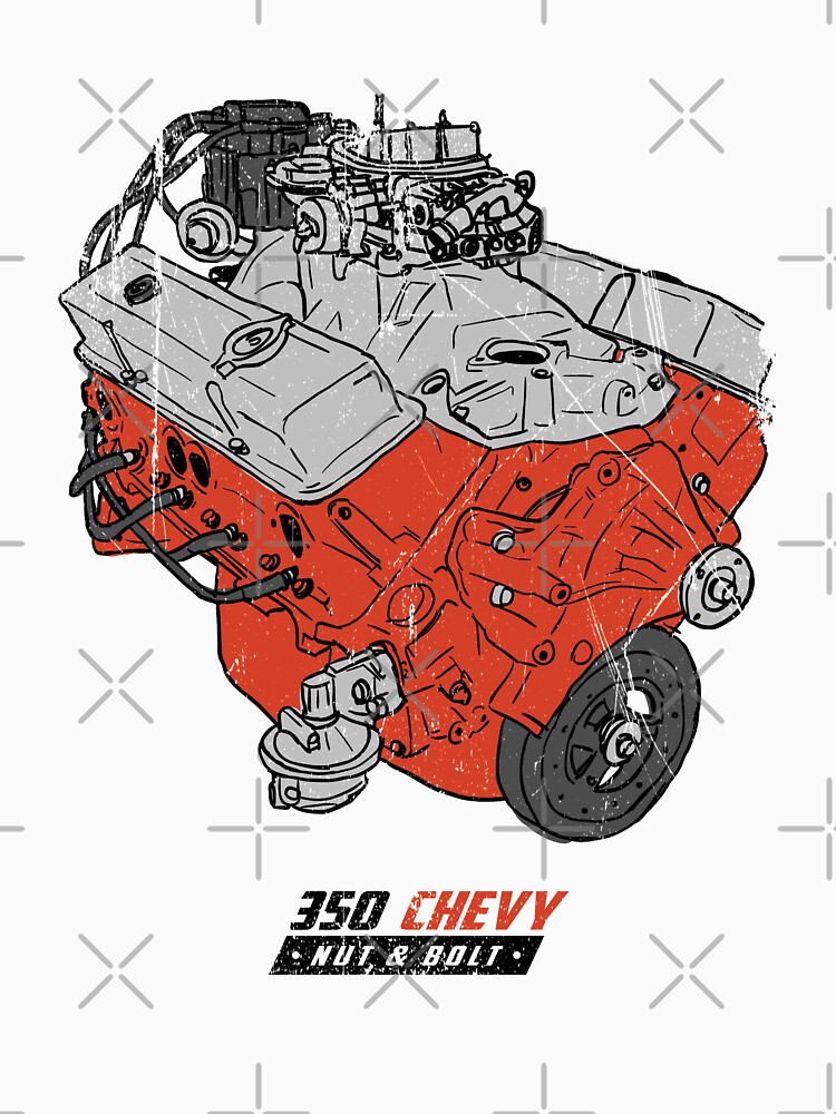 Thumbnail 7 of 7, Classic T-Shirt, 350 V8 GM Muscle Car Engine designed and sold by nutandbolt.