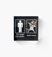 Unicorn Receptionist Occupation Dab Pose Acrylic Block