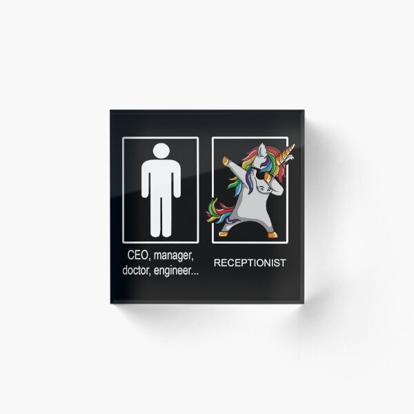 Unicorn Receptionist Occupation Dab Pose Acrylic Block