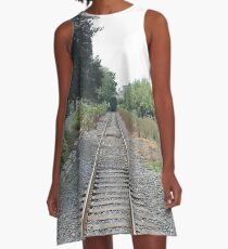 railway, train, railroad, rail, track, travel, transportation, tracks, steel, road, transport, rails, landscape, perspective, line, journey A-Line Dress