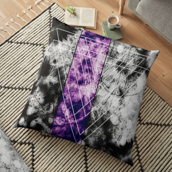 Geometric digital art, white, black and purple, triangle Floor Pillow