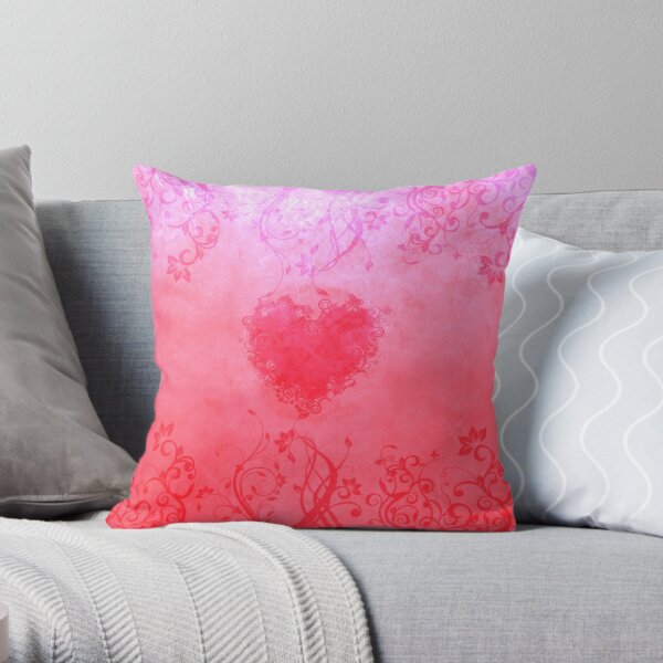 Vivid pink floral heart Throw Pillow