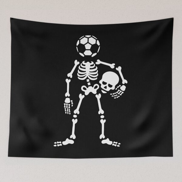 Item preview, skeleton soccer ball head holding skull Halloween football hooligan designed and sold by LaundryFactory.