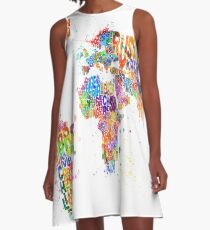 Paint Splashes Text Map of the World A-Line Dress