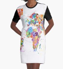 Paint Splashes Text Map of the World Graphic T-Shirt Dress
