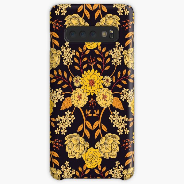 Yellow, Orange & Navy Blue Dark Floral Pattern Samsung Galaxy Snap Case
