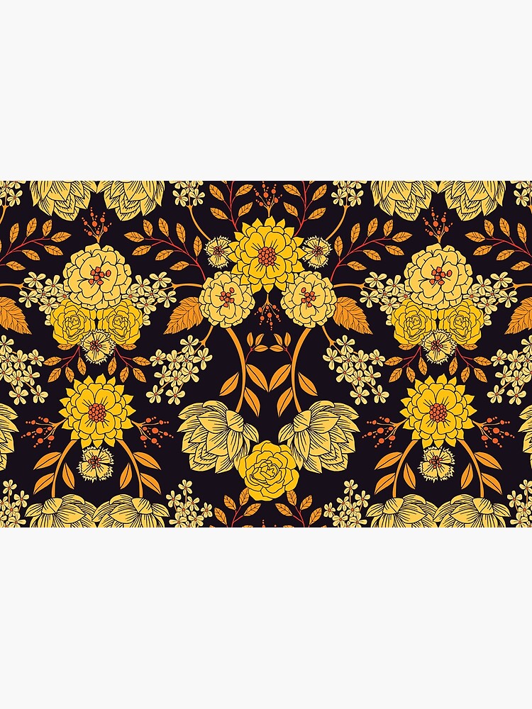 Thumbnail 4 of 4, Zipper Pouch, Yellow, Orange & Navy Blue Dark Floral Pattern designed and sold by somecallmebeth.