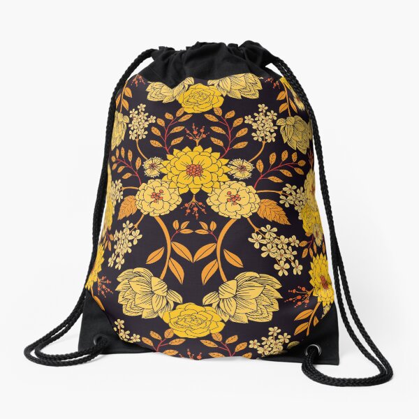 Aperçu de l'œuvre Motif floral foncé jaune, orange et bleu marine créée et vendue par somecallmebeth.