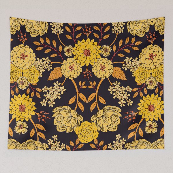Item preview, Yellow, Orange & Navy Blue Dark Floral Pattern designed and sold by somecallmebeth.