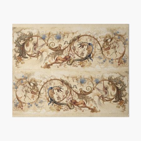 FANTASTIC ANIMALS Medieval Bestiary and Floral Swirls Antique Brown Parchment Art Board Print