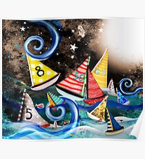 Don't you let it drag you down - Night Sailing - Watercolour Art Moonlight Night Poster