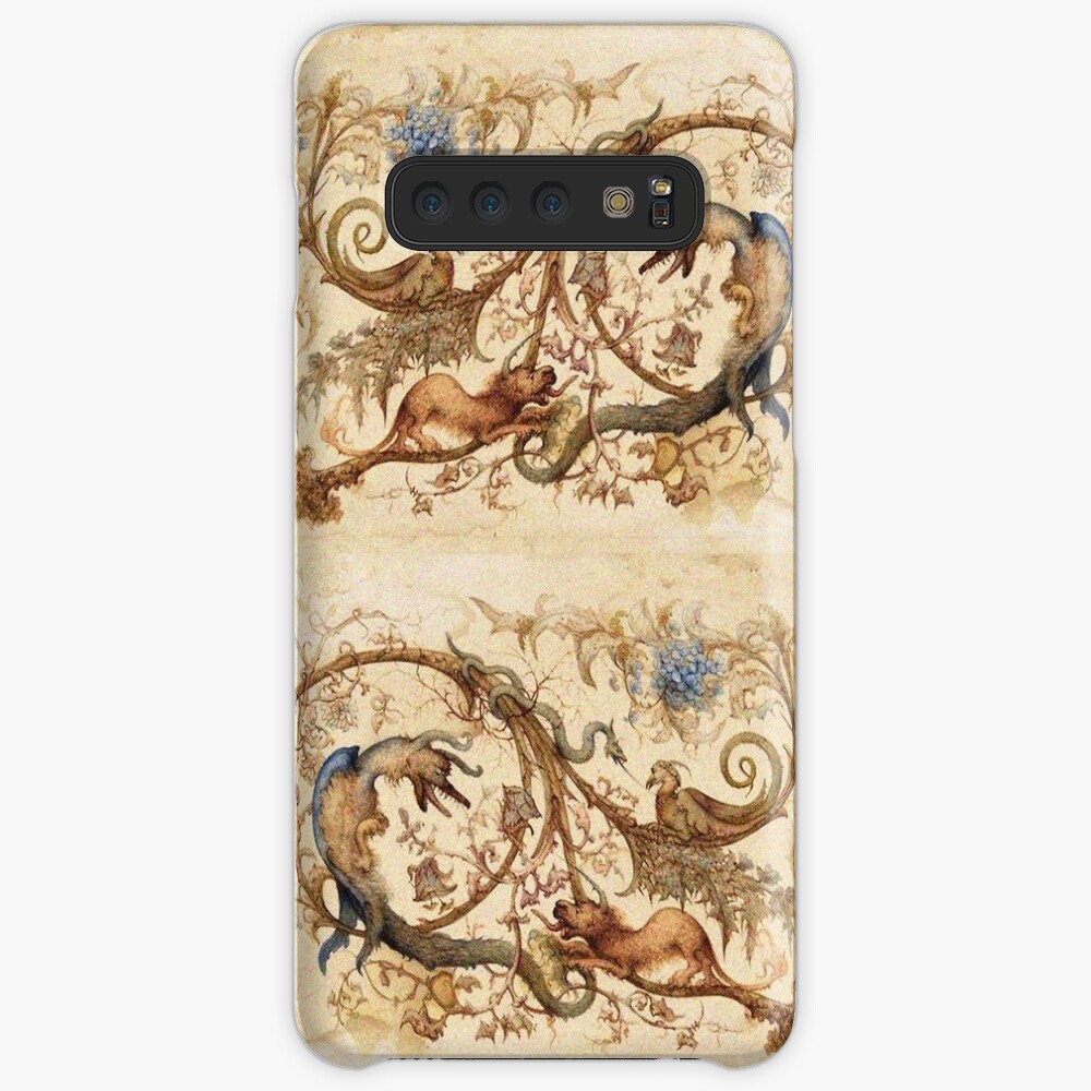 FANTASTIC ANIMALS Medieval Bestiary and Floral Swirls Antique Brown Parchment Case & Skin for Samsung Galaxy