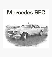Mercedes SEC Car Vintage Luxury Sketch Photographic Print