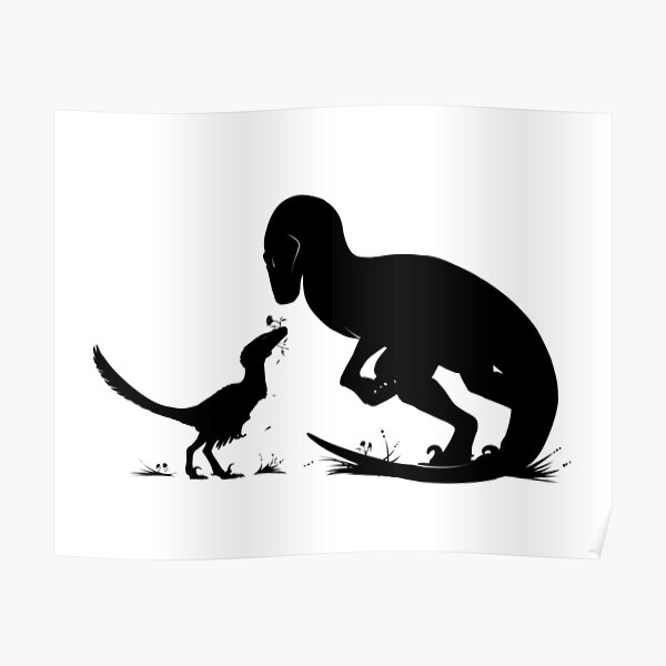 Utahraptor Jumping Black Silhouette Dinosaur - Utahraptor - Posters and Art  Prints