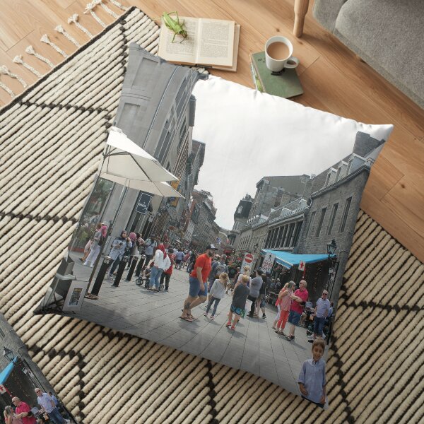Montreal, People, street, city, crowd, walking, urban, old, architecture, road, building, travel, shopping, traffic, blur, walk, business, tourism, woman, london Floor Pillow