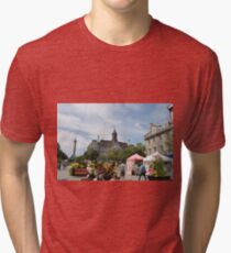 architecture, church, building, city, europe, old, tower, town, castle, panorama, house, cathedral, travel, sky, landmark, medieval, view, historic, cityscape, panoramic, river, tourism, spain, palace Tri-blend T-Shirt
