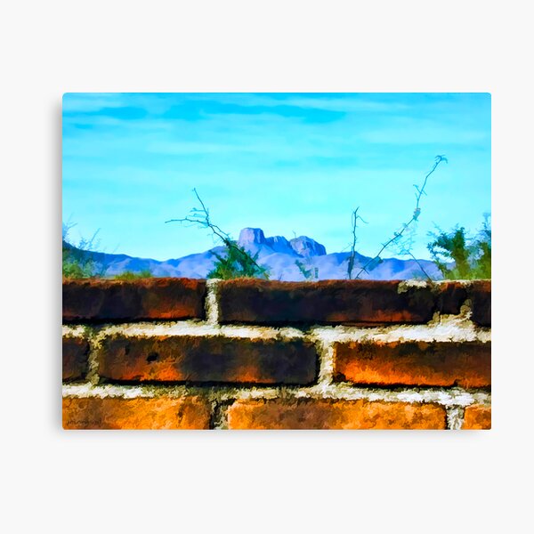 Brick Wall and Mountain Range Landscape Canvas Print