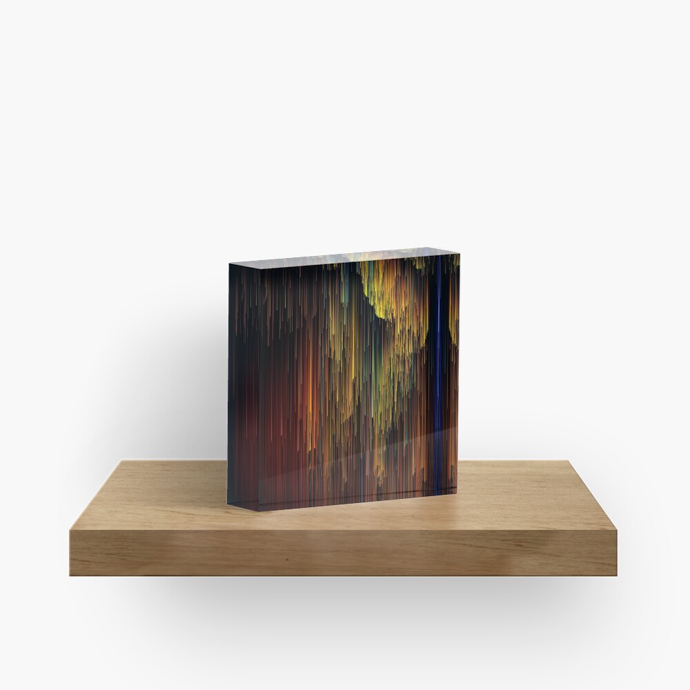 Rainbow Rain Glitches - Pixel Art Acrylic Block