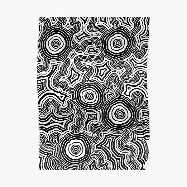Art aborigène authentique - Pathways Black & White Poster