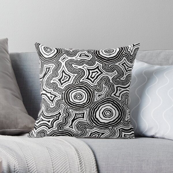 Pathways Black & White - Authentic Aboriginal Art Throw Pillow
