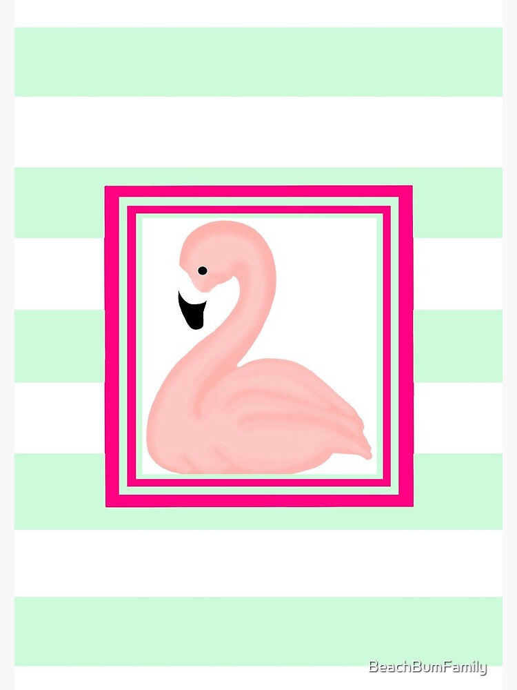 Pink Flamingo Tropical Mint Green Stripes by BeachBumFamily
