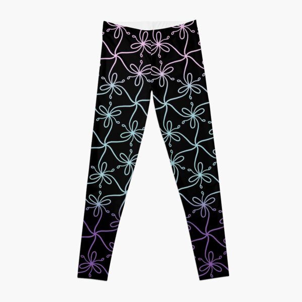 Flower Swirls Pastel on Black Leggings
