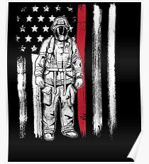 American Flag Thin Red Line Fireman Hero Poster