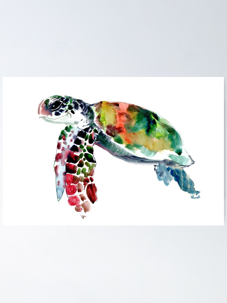 Sea Turtle Olive Green Sage Green Turquoise Purple Turtle Artwork Poster By Surenart Redbubble