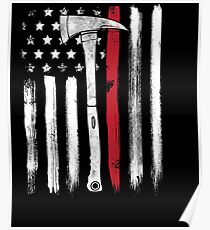 American Flag Thin Red Line Firefighter Axe Poster