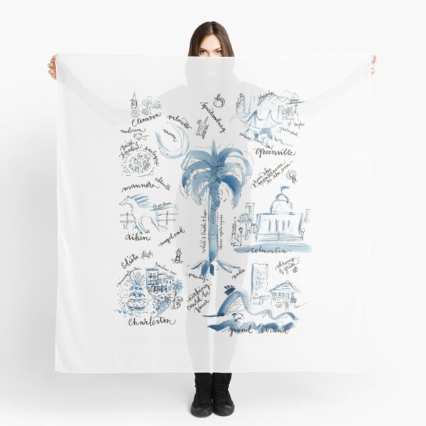 South Carolina Places Blue White Scarf