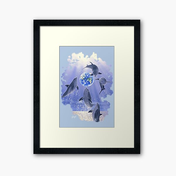 Leaping Dolphins, Earth Framed Art Print