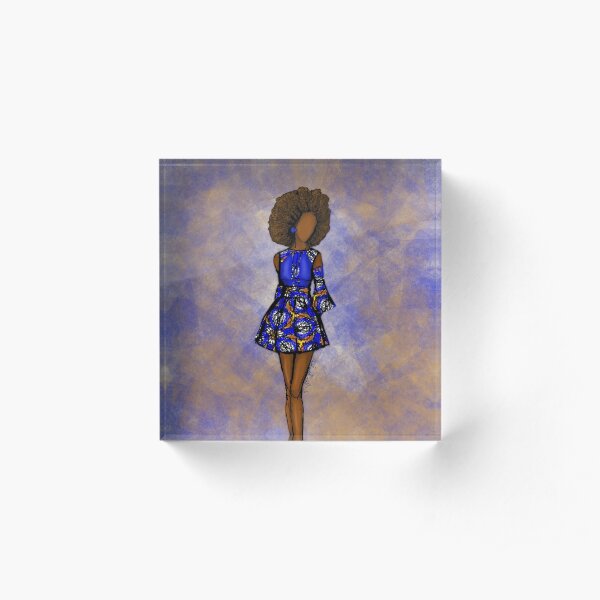 Blue and mustard Ankara- African queen Acrylic Block