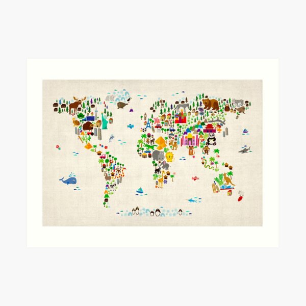 Animal Map of the World Art Print