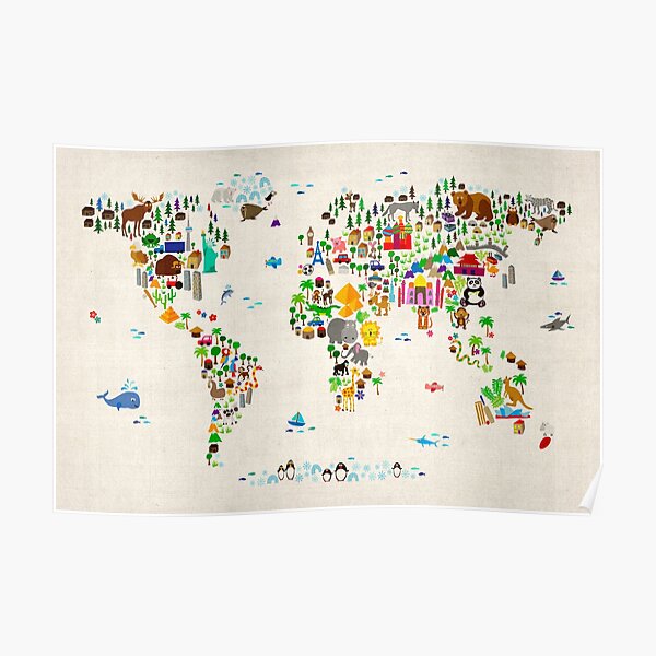 Animal Map of the World Poster
