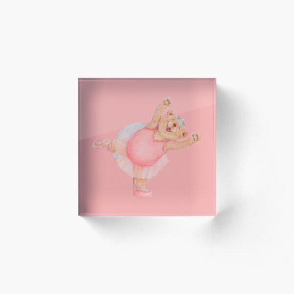 Pink Ballerina Yoga Bear Dancing Like a STAR Acrylic Block